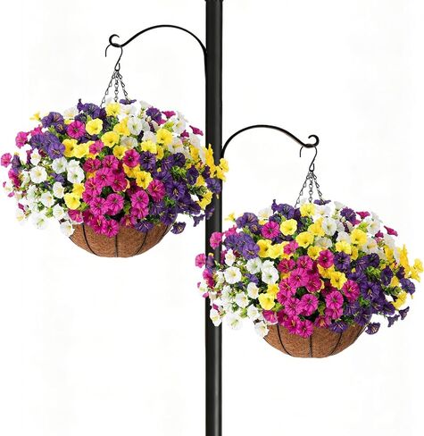 2 Set Artificial Hanging Flowers Faux Plants Basket, Fake Silk Petunias Plants Arrangement for Outdoors Spring Summer Decor -2 Hanging Planters with 24 Pcs Flowers in Saudi Arabia