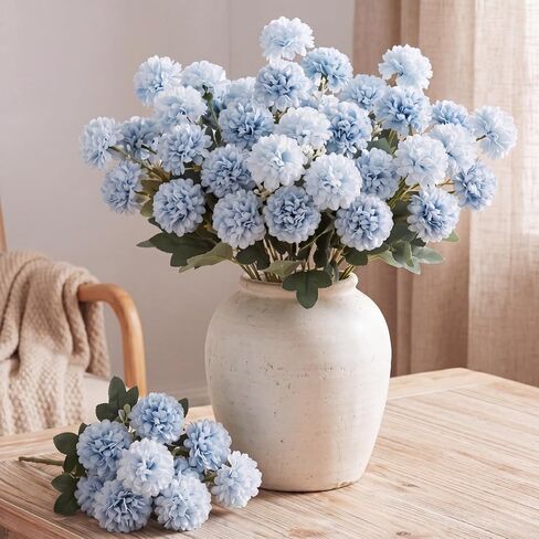 Yinder 6 Bundles 10 Heads Blue Hydrangea Artificial Flowers 13.8" Silk Fake Bouquet Floral Realistic Hydrangea with Stem for Wedding Baby Shower Table Centerpiece Home Indoor Vase Party Office Decor in Kuwait