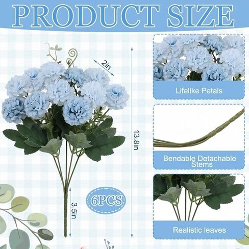 Yinder 6 Bundles 10 Heads Blue Hydrangea Artificial Flowers 13.8" Silk Fake Bouquet Floral Realistic Hydrangea with Stem for Wedding Baby Shower Table Centerpiece Home Indoor Vase Party Office Decor in Kuwait