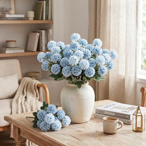 Yinder 6 Bundles 10 Heads Blue Hydrangea Artificial Flowers 13.8" Silk Fake Bouquet Floral Realistic Hydrangea with Stem for Wedding Baby Shower Table Centerpiece Home Indoor Vase Party Office Decor in Kuwait