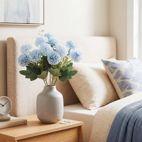 Yinder 6 Bundles 10 Heads Blue Hydrangea Artificial Flowers 13.8" Silk Fake Bouquet Floral Realistic Hydrangea with Stem for Wedding Baby Shower Table Centerpiece Home Indoor Vase Party Office Decor in Kuwait
