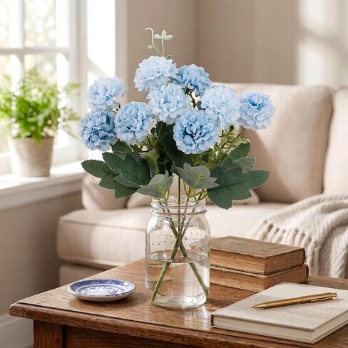 Yinder 6 Bundles 10 Heads Blue Hydrangea Artificial Flowers 13.8" Silk Fake Bouquet Floral Realistic Hydrangea with Stem for Wedding Baby Shower Table Centerpiece Home Indoor Vase Party Office Decor in Kuwait