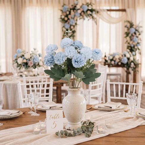 Yinder 6 Bundles 10 Heads Blue Hydrangea Artificial Flowers 13.8" Silk Fake Bouquet Floral Realistic Hydrangea with Stem for Wedding Baby Shower Table Centerpiece Home Indoor Vase Party Office Decor in Kuwait
