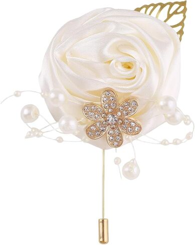 Satin Wedding Rose Boutonnieres for Men Wedding Groomsmen Artificial Corsage Groom Boutonniere Artificial Faux Flower for Prom Ceremony Party (Gold) in Kuwait