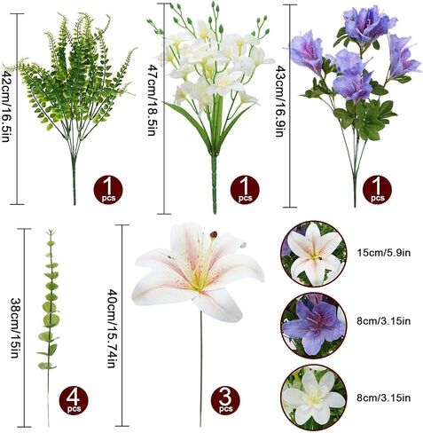 10 PCS Lilies Artificial Flowers Purple Flowers 18.5" Tiger Artificial Lilies Mixed Azalea Fake Spring Summer Flowers Fake Lilys for Home Hotel Wedding Party Table Centerpiece Decor in Saudi Arabia