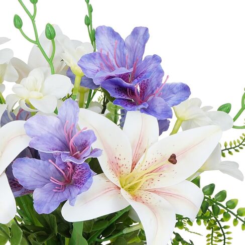 10 PCS Lilies Artificial Flowers Purple Flowers 18.5" Tiger Artificial Lilies Mixed Azalea Fake Spring Summer Flowers Fake Lilys for Home Hotel Wedding Party Table Centerpiece Decor in Saudi Arabia