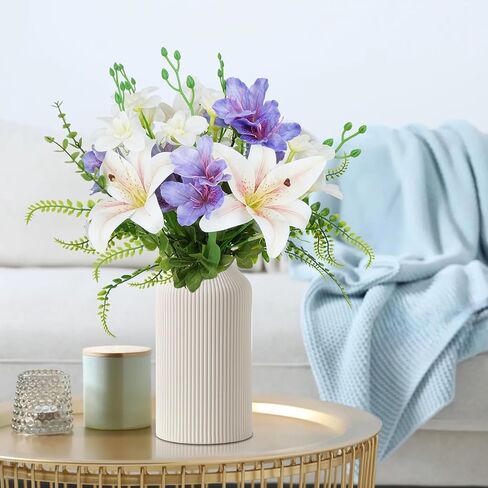10 PCS Lilies Artificial Flowers Purple Flowers 18.5" Tiger Artificial Lilies Mixed Azalea Fake Spring Summer Flowers Fake Lilys for Home Hotel Wedding Party Table Centerpiece Decor in Saudi Arabia