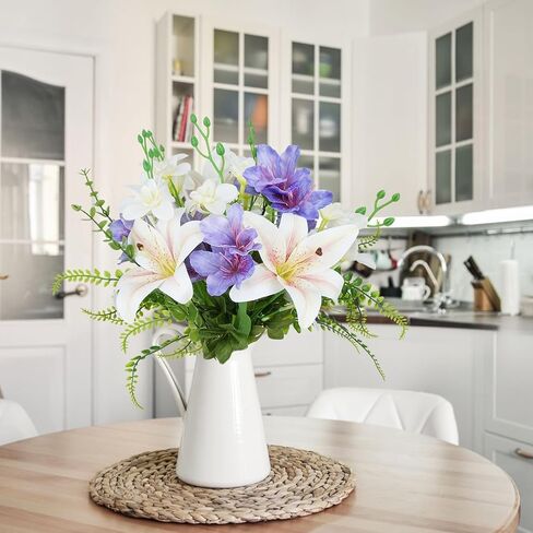 10 PCS Lilies Artificial Flowers Purple Flowers 18.5" Tiger Artificial Lilies Mixed Azalea Fake Spring Summer Flowers Fake Lilys for Home Hotel Wedding Party Table Centerpiece Decor in Saudi Arabia