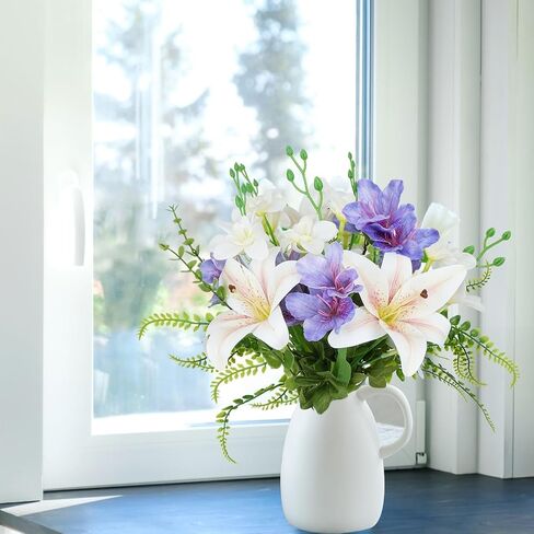 10 PCS Lilies Artificial Flowers Purple Flowers 18.5" Tiger Artificial Lilies Mixed Azalea Fake Spring Summer Flowers Fake Lilys for Home Hotel Wedding Party Table Centerpiece Decor in Saudi Arabia