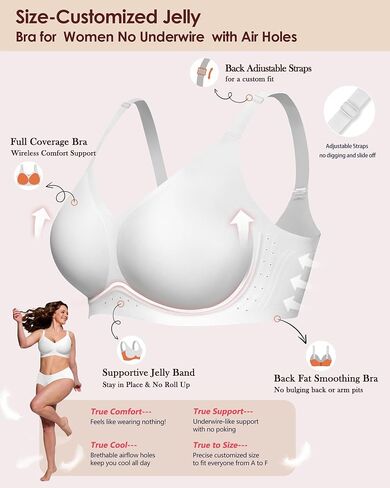 As Fairy Bras for Women Wireless Jelly No Underwire Full Coverage Seamless Supportive Comfortable Bralettes with Airhole(Pure White 32B) in Saudi Arabia