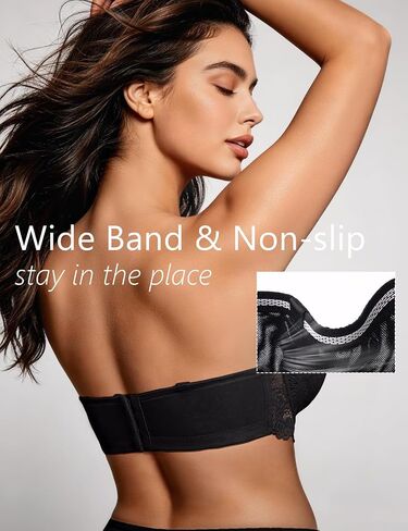 Strapless Push Up Bra Heavily Padded Add 2 Cup with Clear Straps Multiway Sexy Lace Balconette Black - 38C in Saudi Arabia