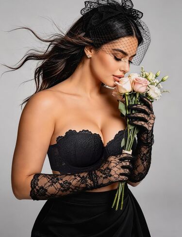 Strapless Push Up Bra Heavily Padded Add 2 Cup with Clear Straps Multiway Sexy Lace Balconette Black - 38C in Saudi Arabia