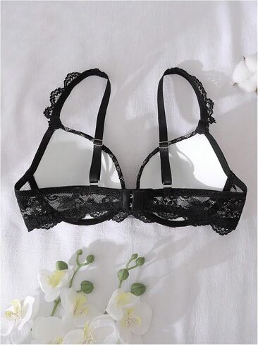 WDIRARA Women's Striped Lace Push Up Bra Heart Bow Print Everyday Underwire Bras in Kuwait