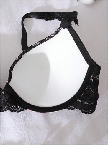 WDIRARA Women's Striped Lace Push Up Bra Heart Bow Print Everyday Underwire Bras in Kuwait