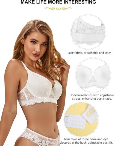 Women Lace Underwired Push Up Bra Plus Size Lingerie Comfortable T-Shirt Floral Everyday Bra Beige 34B-40E in Kuwait