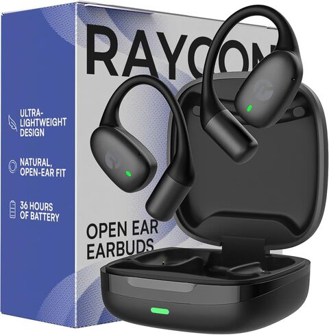 Raycon Essential Open Open Ambuds-Wireless Wireless Open Bluetooth 6.0 سماعات الرأس ، ووزن خفيف للغاية ، وتصميم خطاف الراحة ، ومقاومة للماء IPX5 ، وعمر البطارية 36 ساعة (أسود) in Kuwait