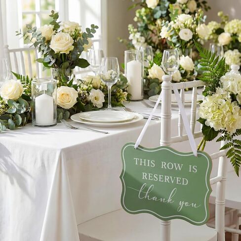 Novabright 2 Pack Wooden Reserved Signs for Wedding Chair 8.5 x 11 Inch This Row Is Reserved Hanging Sign Double-sided Printing for Wedding Reception Party Restaurant Church Event(Cloud,Sage Green) in Saudi Arabia