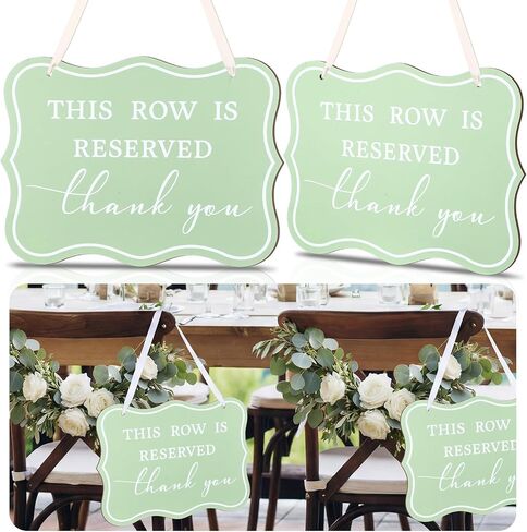 Novabright 2 Pack Wooden Reserved Signs for Wedding Chair 8.5 x 11 Inch This Row Is Reserved Hanging Sign Double-sided Printing for Wedding Reception Party Restaurant Church Event(Cloud,Sage Green) in Saudi Arabia