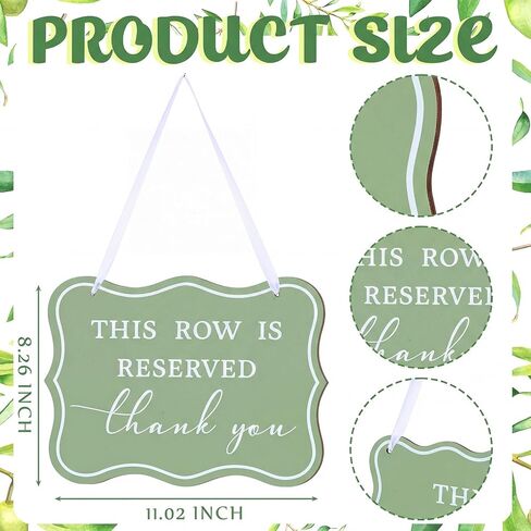 Novabright 2 Pack Wooden Reserved Signs for Wedding Chair 8.5 x 11 Inch This Row Is Reserved Hanging Sign Double-sided Printing for Wedding Reception Party Restaurant Church Event(Cloud,Sage Green) in Saudi Arabia