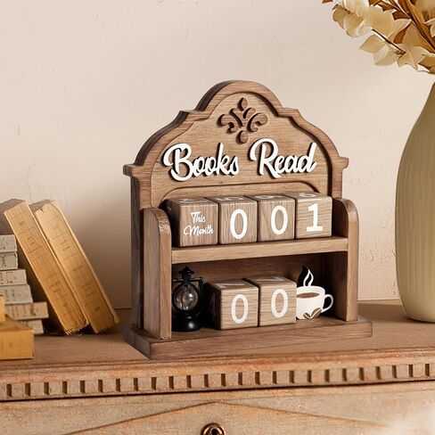 Wnsamoddy Books Read This Year Counter, Aesthetic Bookshelf Decor & Bookish Library Decor, Wood Reading Challenge Tracker - Thoughtful Book Lover Gift, Book Club Gifts for Avid Readers & Bookworms in Saudi Arabia