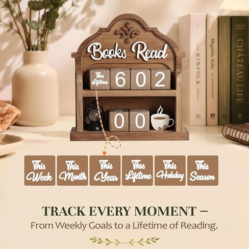 Wnsamoddy Books Read This Year Counter, Aesthetic Bookshelf Decor & Bookish Library Decor, Wood Reading Challenge Tracker - Thoughtful Book Lover Gift, Book Club Gifts for Avid Readers & Bookworms in Saudi Arabia
