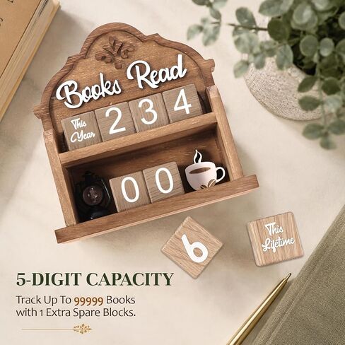 Wnsamoddy Books Read This Year Counter, Aesthetic Bookshelf Decor & Bookish Library Decor, Wood Reading Challenge Tracker - Thoughtful Book Lover Gift, Book Club Gifts for Avid Readers & Bookworms in Saudi Arabia