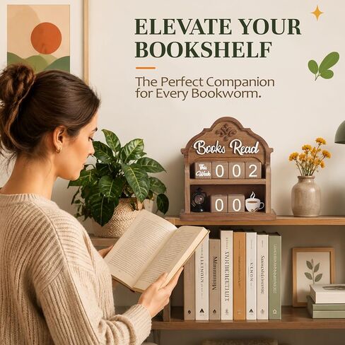 Wnsamoddy Books Read This Year Counter, Aesthetic Bookshelf Decor & Bookish Library Decor, Wood Reading Challenge Tracker - Thoughtful Book Lover Gift, Book Club Gifts for Avid Readers & Bookworms in Saudi Arabia