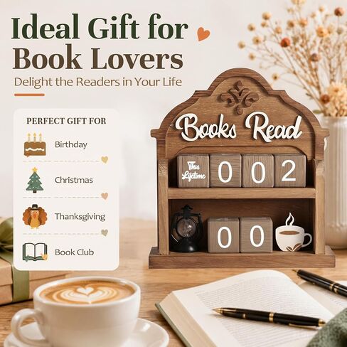 Wnsamoddy Books Read This Year Counter, Aesthetic Bookshelf Decor & Bookish Library Decor, Wood Reading Challenge Tracker - Thoughtful Book Lover Gift, Book Club Gifts for Avid Readers & Bookworms in Saudi Arabia