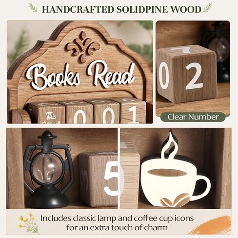 Wnsamoddy Books Read This Year Counter, Aesthetic Bookshelf Decor & Bookish Library Decor, Wood Reading Challenge Tracker - Thoughtful Book Lover Gift, Book Club Gifts for Avid Readers & Bookworms in Saudi Arabia