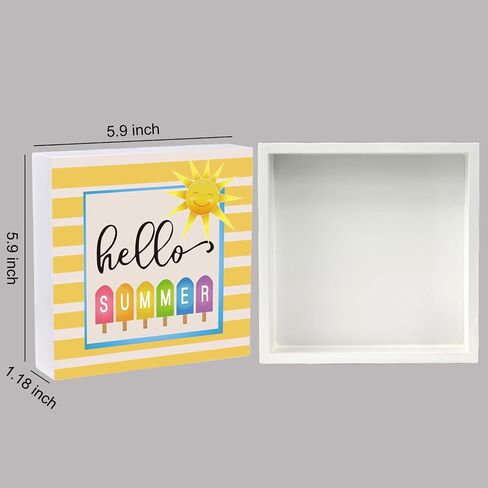Summer Decor Summer Decorations for Home Indoor Hello Sunshine Popsicle Table Decor Home Room Office Bathroom Wood Box Sign Rustic Wooden Shelf Desk Decor Season Sign House Warming Gifts 5.9 x 5.9 Inch in Kuwait
