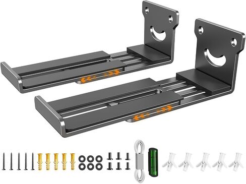 Universal Soundbar Wall Mount Bracket, Dual Metal Soundbar Shelf for Samsung, LG, Sony, Vizio, Bose, JBL and More Sound Bar Mounts Under TV, Depth Adjustable 3.3"-6.1", Holds up to 40 lbs (Black) in Kuwait