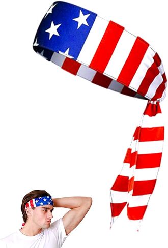 American Flag Bandana Headbands,Patriotic Tie Headband 4th of July Head Band Red White Blue Headband for Women Men Party Decoration in Saudi Arabia