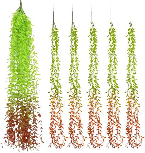 5 Pcs Artificial Green Leaves Vines,Hanging Plants,Fake Vines Plastic Ivy,Wedding Wreaths, Indoor and Outdoor, Garden,Ladder Stand Decorations (Deep Green- Tailed) in Saudi Arabia
