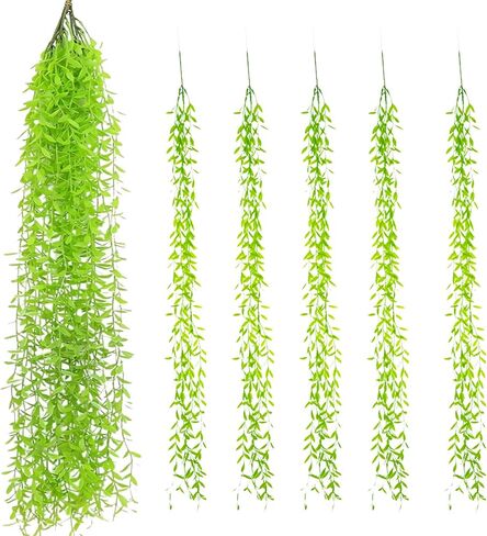 5 Pcs Artificial Green Leaves Vines,Hanging Plants,Fake Vines Plastic Ivy,Wedding Wreaths, Indoor and Outdoor, Garden,Ladder Stand Decorations (Deep Green- Tailed) in Kuwait