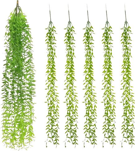 5 Pcs Artificial Green Leaves Vines,Hanging Plants,Fake Vines Plastic Ivy,Wedding Wreaths, Indoor and Outdoor, Garden,Ladder Stand Decorations (Deep Green- Tailed) in Kuwait