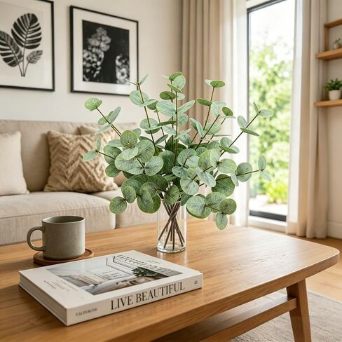 CHIF HAUTH 16" Artificial Eucalyptus Stems with Glass Vase for Table Centerpiece in Saudi Arabia
