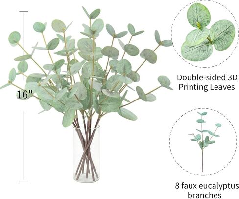 CHIF HAUTH 16" Artificial Eucalyptus Stems with Glass Vase for Table Centerpiece in Saudi Arabia