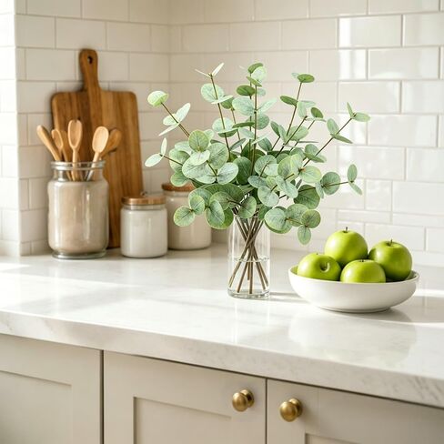 CHIF HAUTH 16" Artificial Eucalyptus Stems with Glass Vase for Table Centerpiece in Saudi Arabia