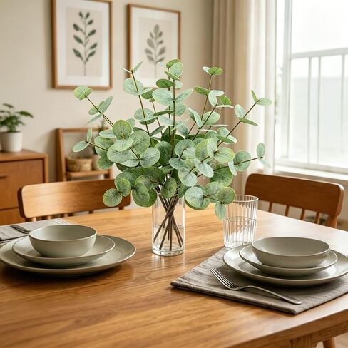 CHIF HAUTH 16" Artificial Eucalyptus Stems with Glass Vase for Table Centerpiece in Saudi Arabia