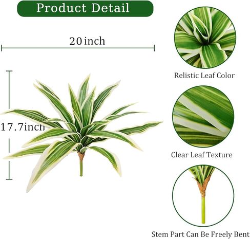 4 عبوات من نباتات Dracaena الاصطناعية، سيقان خضراء مزيفة كبيرة مقاس 17.7 بوصة، فروع Dracaena واقعية ونباتات الصبار لديكور مكتب الحديقة في الأماكن المغلقة والمفتوحة in Kuwait