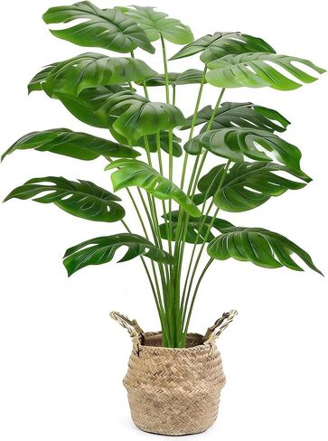 Large Artificial Monstera Plant 44 Inches, Fake Monstera in Woven Basket, Large Fake Floor Plant for Indoor, Home, Office, Living Room Decor No Maintenance in Kuwait