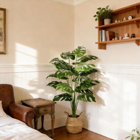 Large Artificial Monstera Plant 44 Inches, Fake Monstera in Woven Basket, Large Fake Floor Plant for Indoor, Home, Office, Living Room Decor No Maintenance in Kuwait