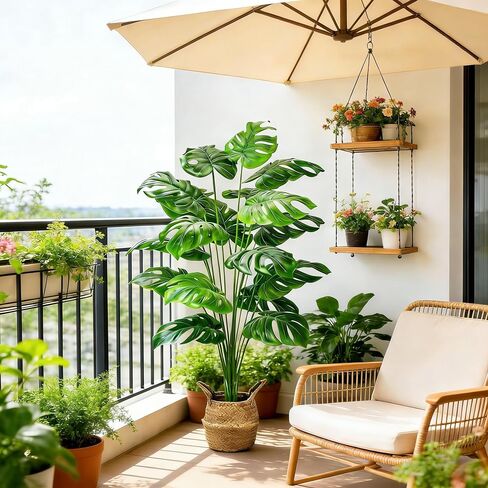 Large Artificial Monstera Plant 44 Inches, Fake Monstera in Woven Basket, Large Fake Floor Plant for Indoor, Home, Office, Living Room Decor No Maintenance in Kuwait