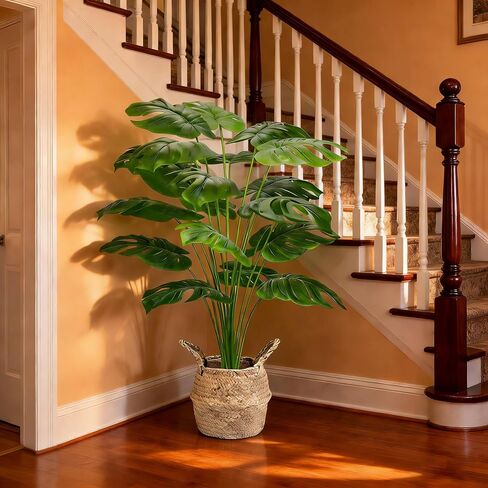 Large Artificial Monstera Plant 44 Inches, Fake Monstera in Woven Basket, Large Fake Floor Plant for Indoor, Home, Office, Living Room Decor No Maintenance in Kuwait
