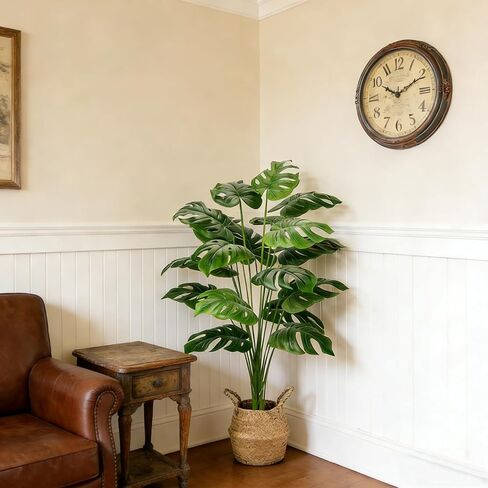 Large Artificial Monstera Plant 44 Inches, Fake Monstera in Woven Basket, Large Fake Floor Plant for Indoor, Home, Office, Living Room Decor No Maintenance in Kuwait