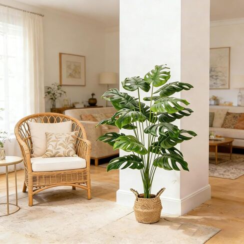 Large Artificial Monstera Plant 44 Inches, Fake Monstera in Woven Basket, Large Fake Floor Plant for Indoor, Home, Office, Living Room Decor No Maintenance in Kuwait