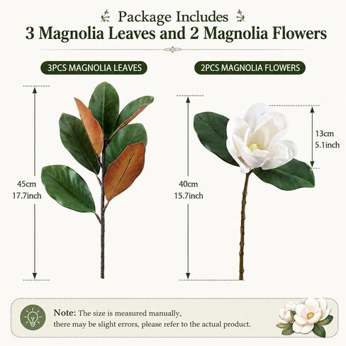 5Pcs Faux Magnolia Leaves and Flowers Set, Realistic Magnolia Stems, Flocked Faux Leaves Floral Picks Artificial Forever, for Indoor Outdoor Vase Filler in Saudi Arabia