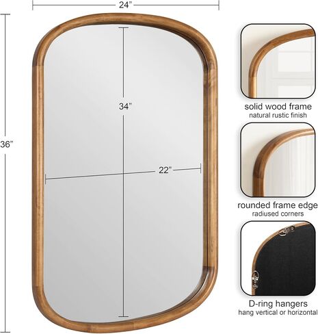 Kate and Laurel Talma Modern Arched Oval Wall Mirror, 24 x 36, Rustic Brown, Transitional Capsule Wall Accent with Solid Poplar Wood Frame for Use as Bathroom Mirror for Over Sink in Kuwait