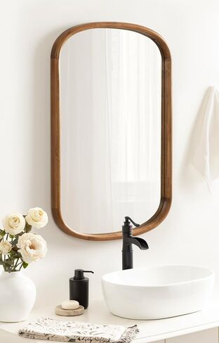Kate and Laurel Talma Modern Arched Oval Wall Mirror, 24 x 36, Rustic Brown, Transitional Capsule Wall Accent with Solid Poplar Wood Frame for Use as Bathroom Mirror for Over Sink in Kuwait