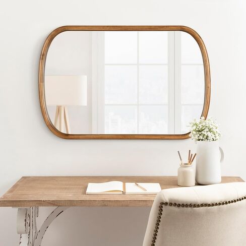 Kate and Laurel Talma Modern Arched Oval Wall Mirror, 24 x 36, Rustic Brown, Transitional Capsule Wall Accent with Solid Poplar Wood Frame for Use as Bathroom Mirror for Over Sink in Kuwait